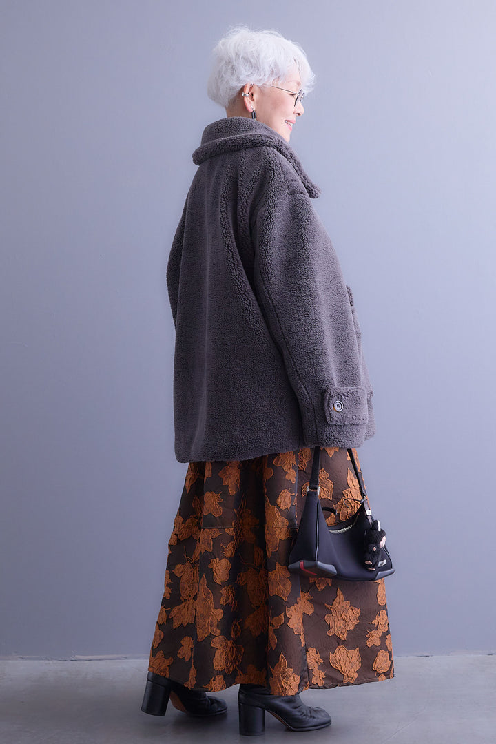 【SET】テディボアフラットカラーコート+ジャガードフラワースカート(2set)