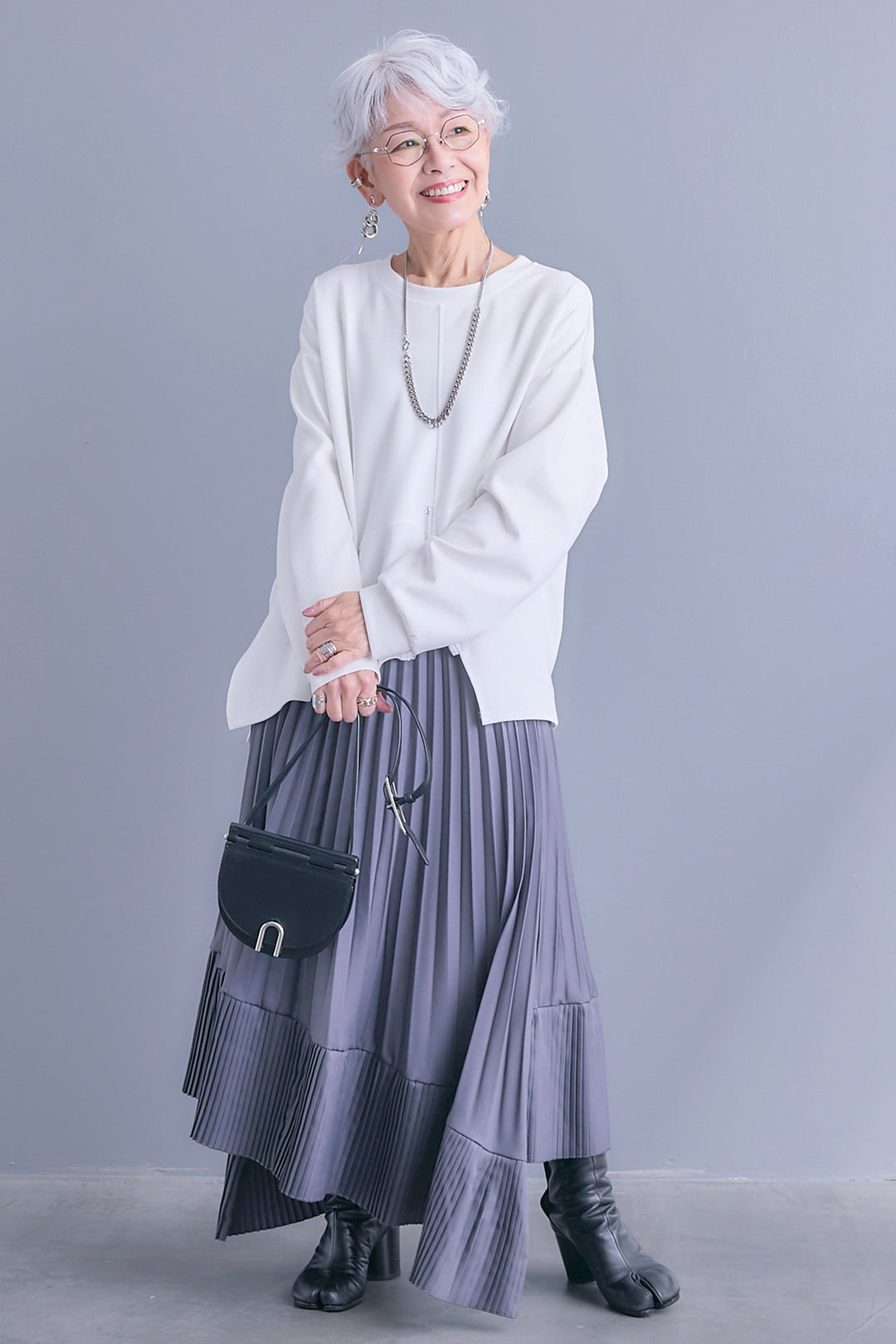 【SET】アシメリングZIPデザインプルオーバー+アシンメトリープリーツスカート(2set)