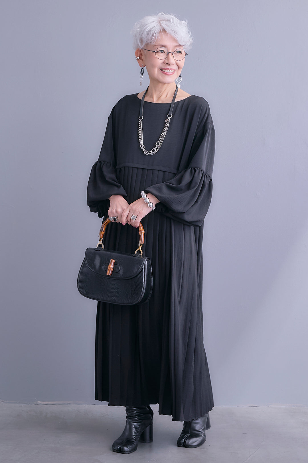 【予約】バルーンスリーブプリーツデザインワンピース