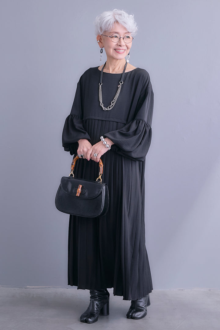 【予約】バルーンスリーブプリーツデザインワンピース