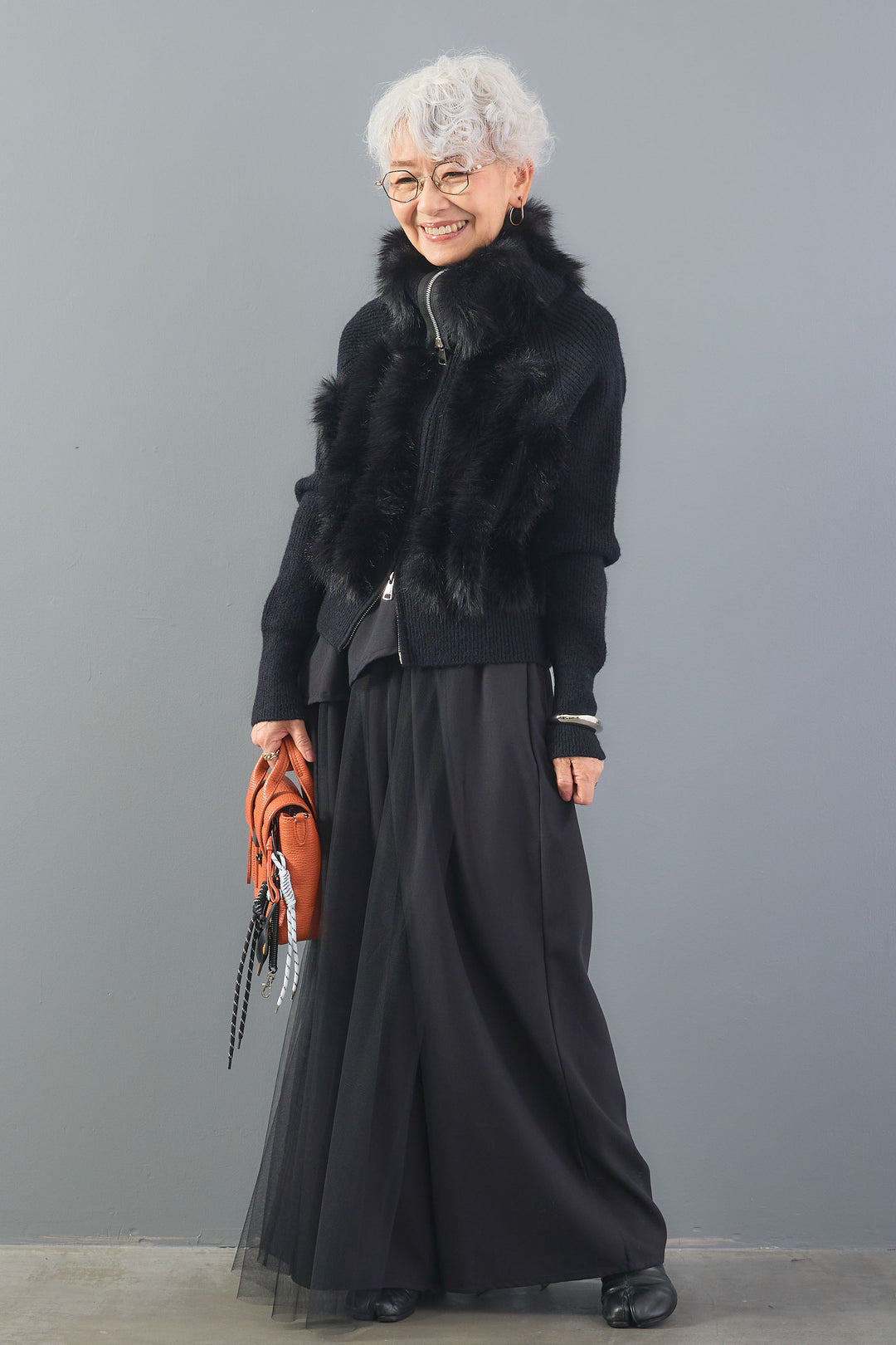 【SET】アレンジネックファーZIPニット+アシメチュールレイヤードワイドパンツ(2set)