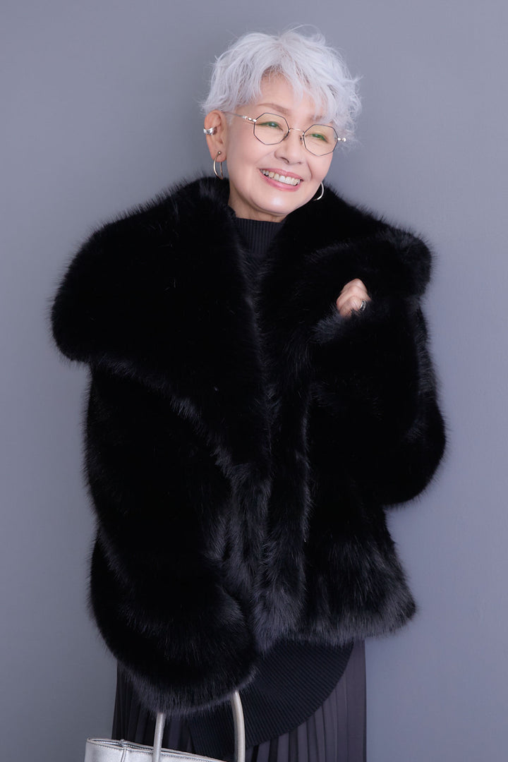 【SET】アシンメトリーオーバーニット+オーバーカラーファーコート+アシンメトリープリーツスカート(3set)