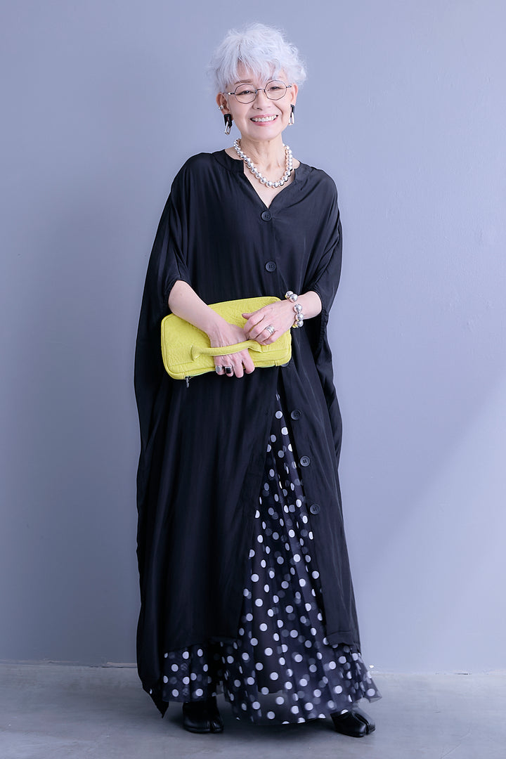 【SET】ドルマンルーズシャツワンピース+ドットチュールフレアスカート(2set)