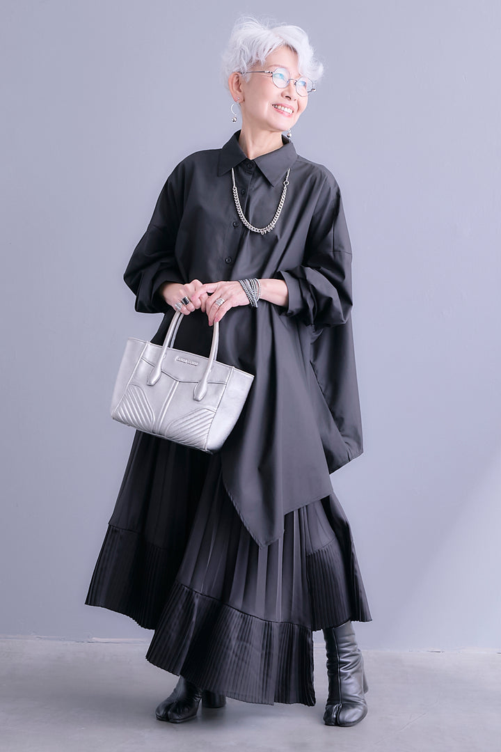 【SET】アシンメトリーロングシャツ+アシンメトリープリーツスカート(2set)