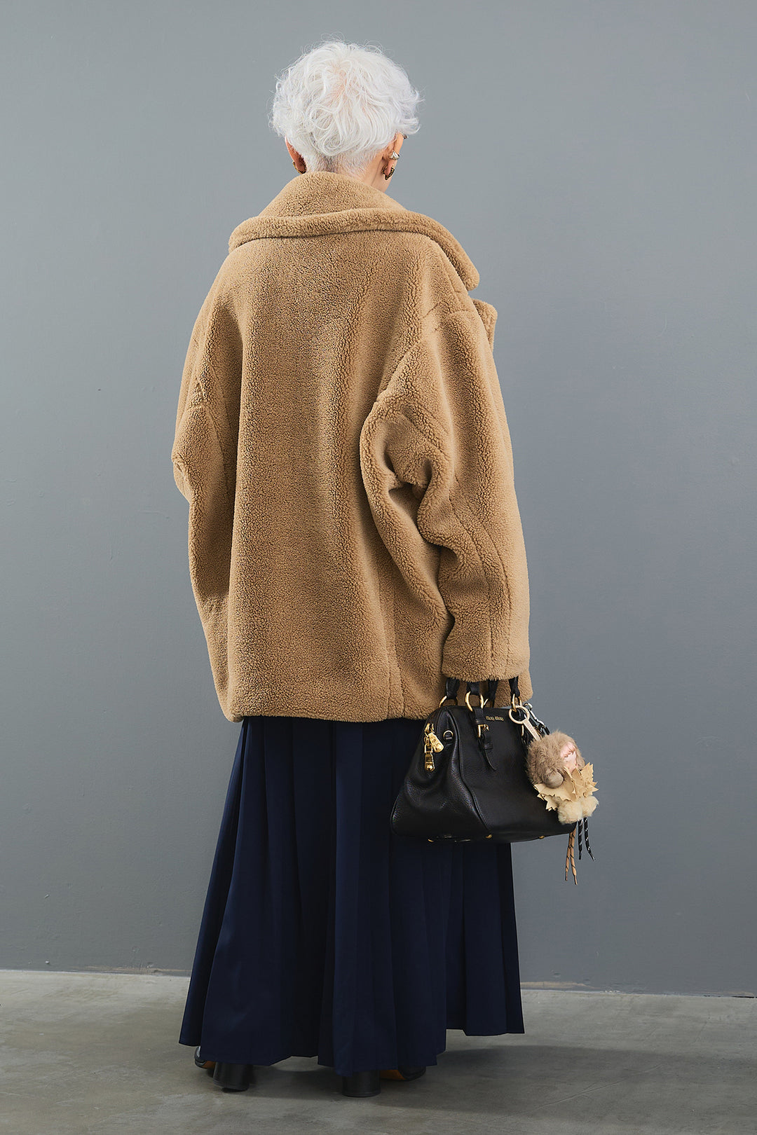 【SET】ヴィンテージアシンメトリーデニムシャツ+テディボアミディコート+デニムドッキングプリーツスカート(3set)