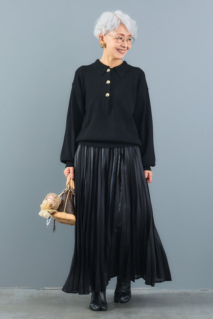 バルマン ゴールドボタンニットミディアムスカート ブラック 予約】ゴールドボタンカラーニット – AIJAN