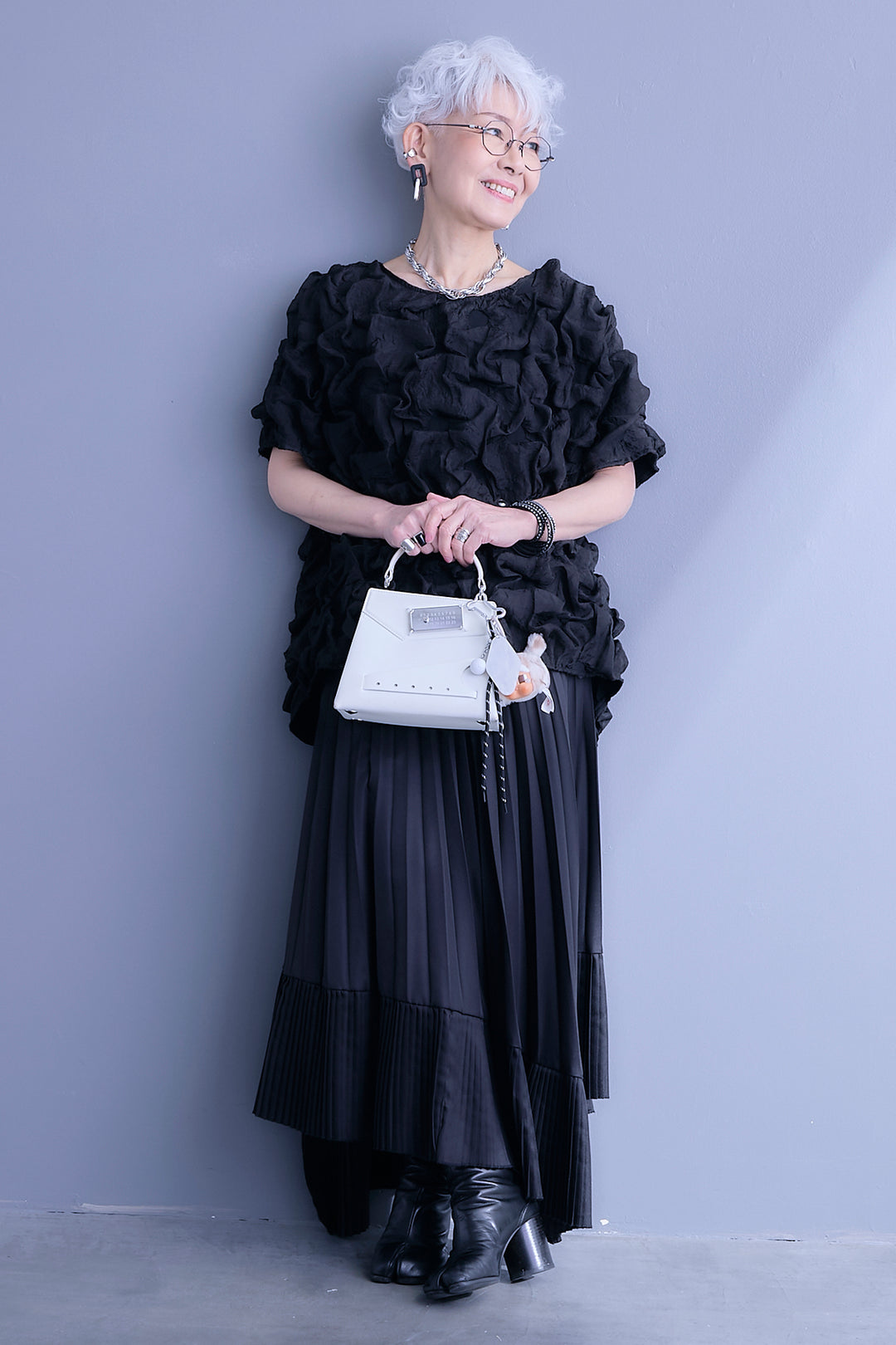 【SET】マトラッセボリュームフリルトップス+アシンメトリープリーツスカート(2set)