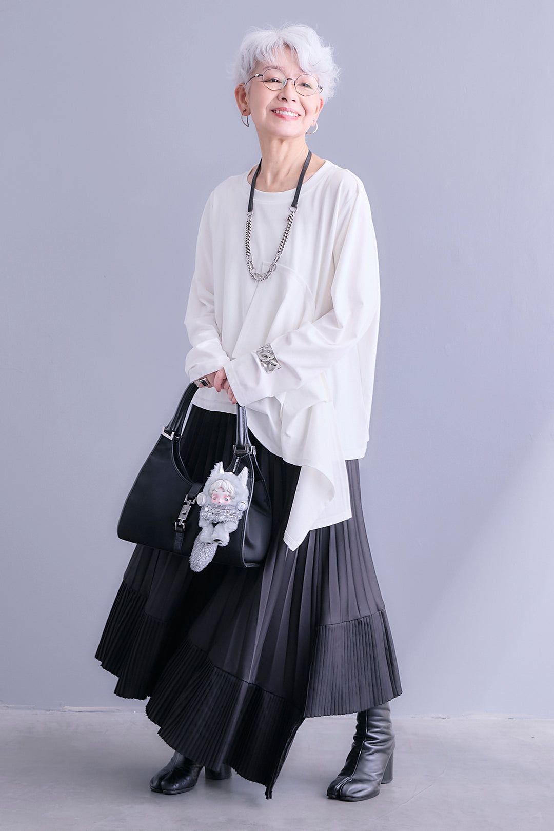 【SET】ドレープフリルアシメデザイントップス+アシンメトリープリーツスカート(2set)