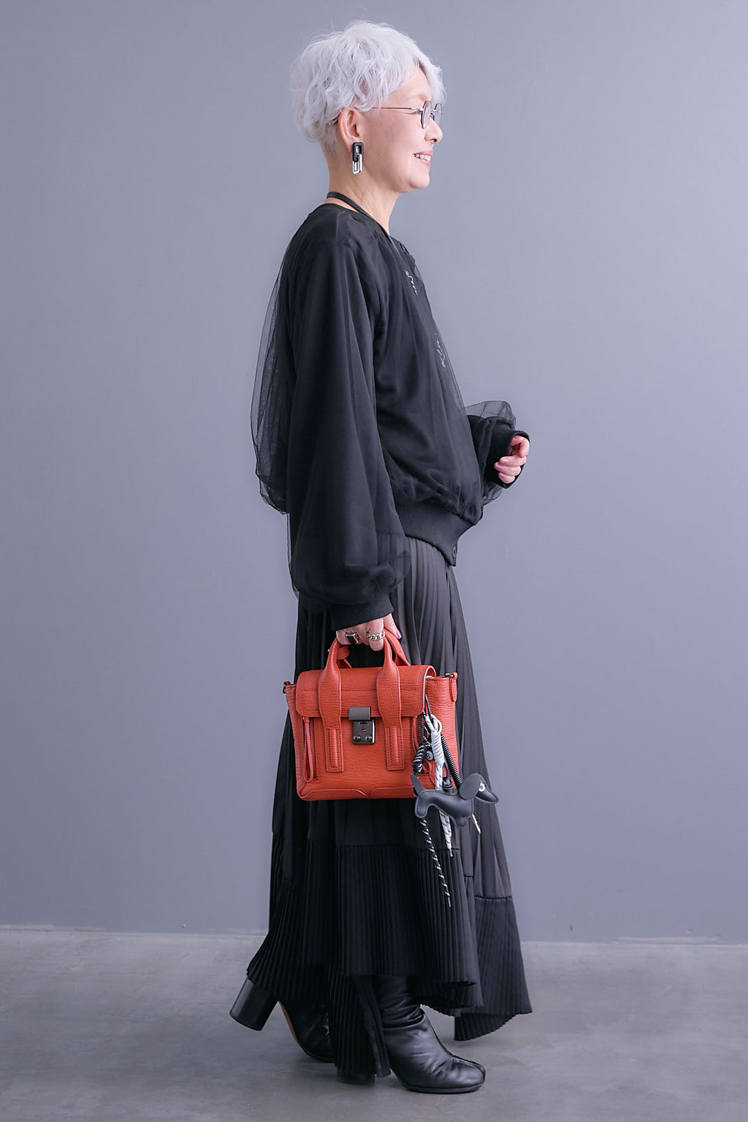 【SET】ノーカラーチュールレイヤードカーディガン+アシンメトリープリーツスカート(2set)