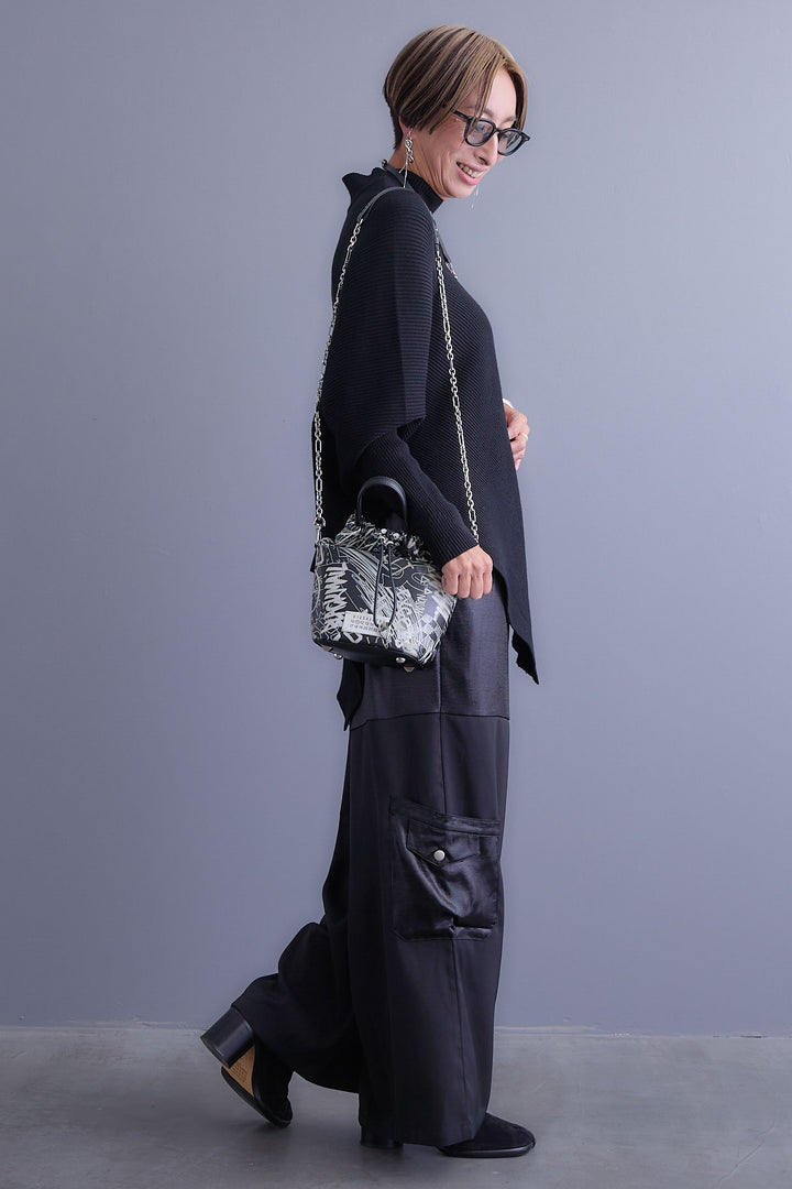 【SET】アシンメトリーオーバーニット+パテントデザインワイドパンツ(2set)