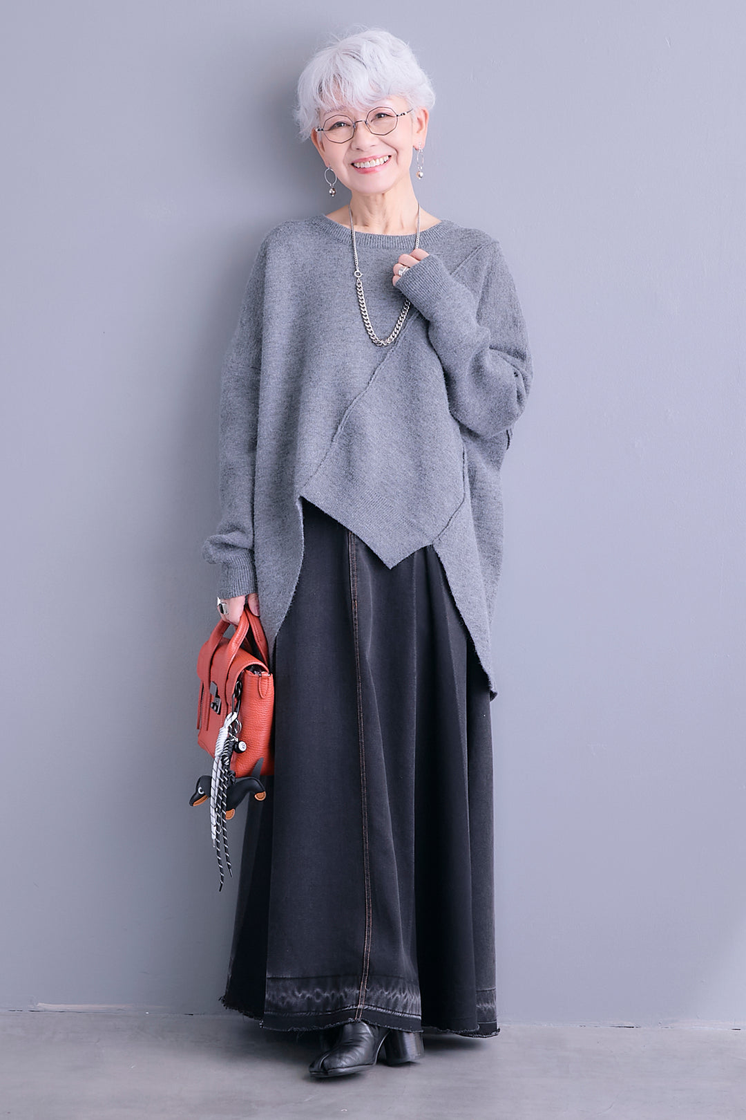 【予約】アシンメトリーデザインニットトップス