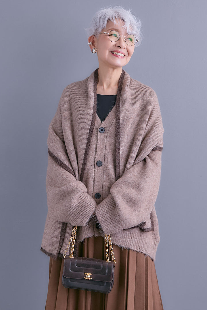 【予約】Vネックニットカーディガン&ストールSET