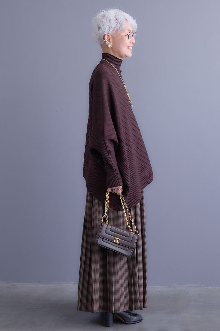 【SET】ワイドリブドルマンニット+グレンチェックプリーツスカート(2set)