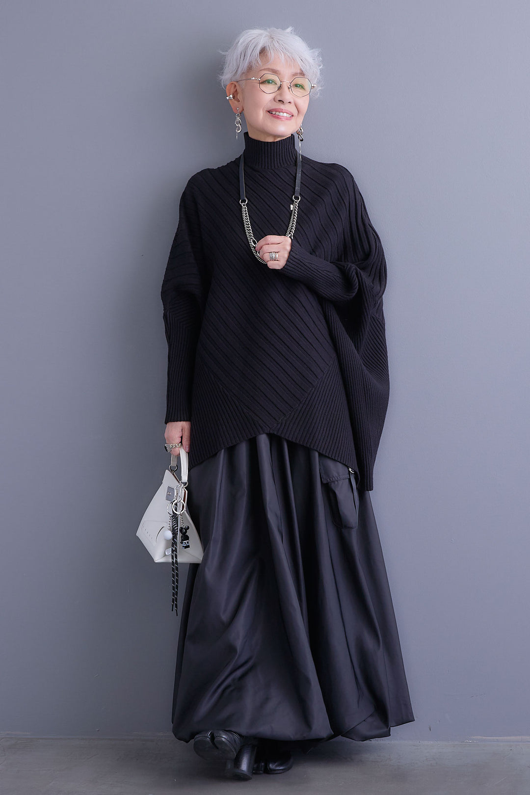 【SET】ワイドリブドルマンニット+バルーンミリタリースカート(2set)