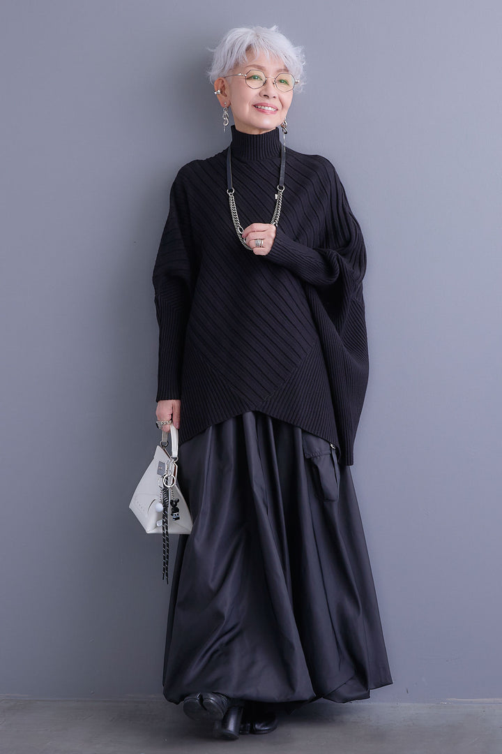 【SET】ワイドリブドルマンニット+バルーンミリタリースカート(2set)