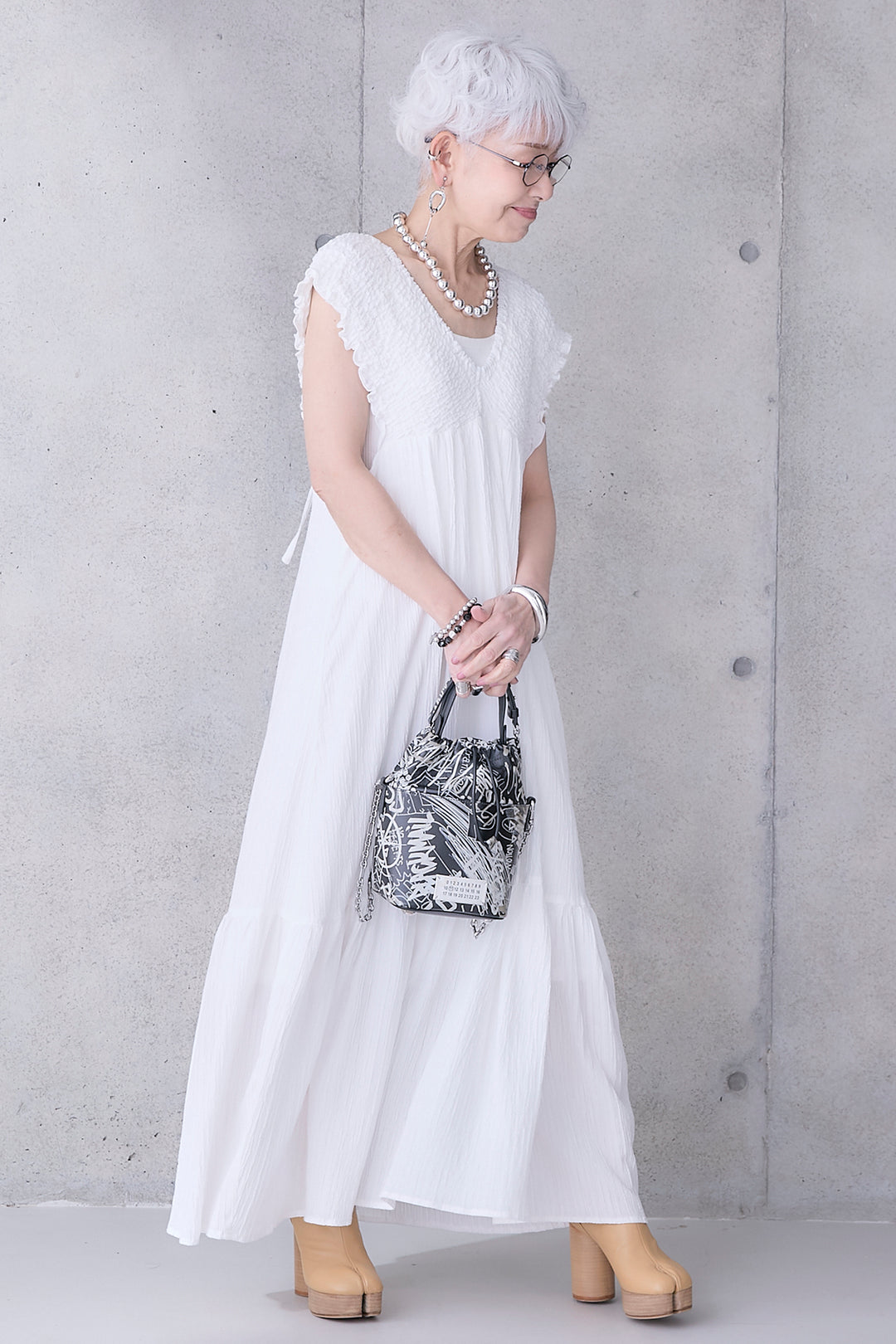 【予約】シャーリングストライプジャガードワンピース
