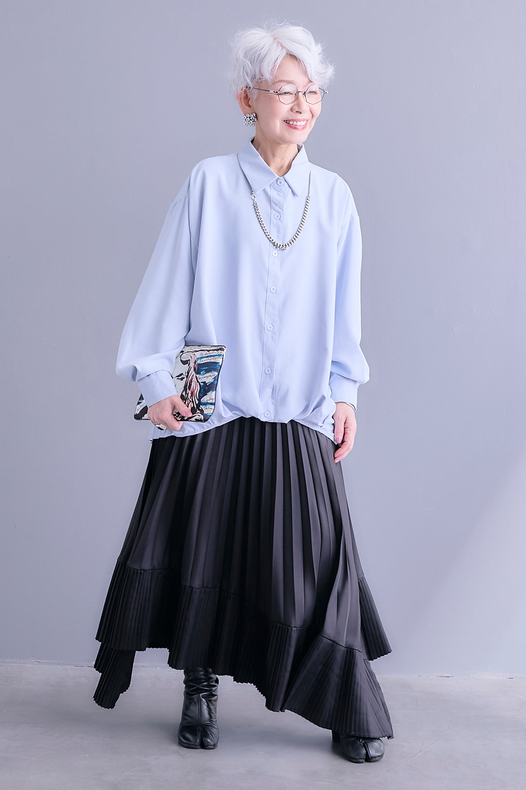 【SET】バックプリーツバルーンブラウス+アシンメトリープリーツスカート(2set)