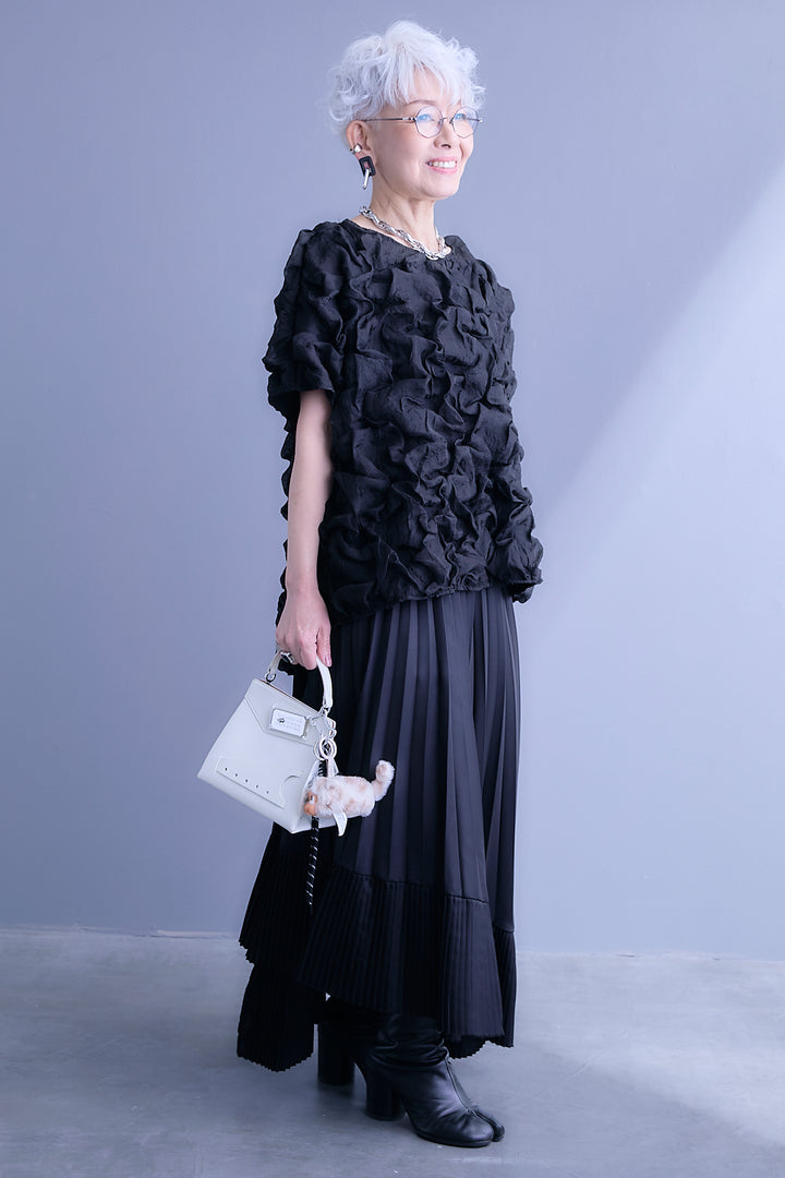 【SET】マトラッセボリュームフリルトップス+アシンメトリープリーツスカート(2set)