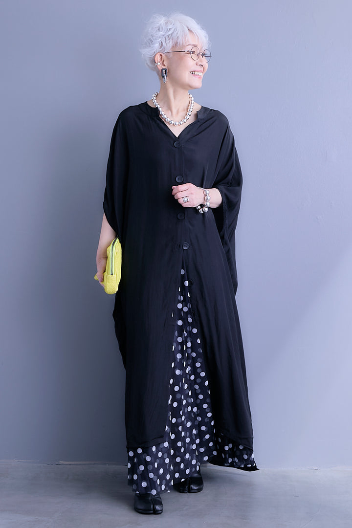 【SET】ドルマンルーズシャツワンピース+ドットチュールフレアスカート(2set)