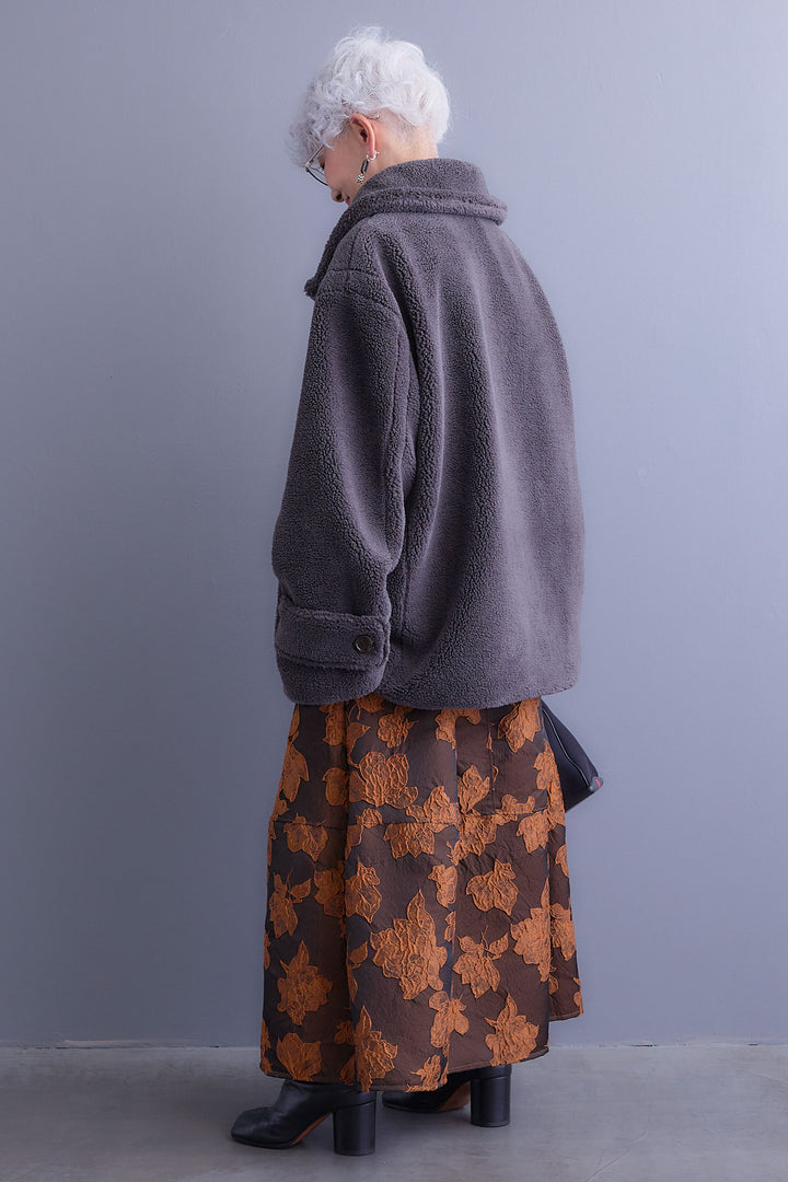 【SET】テディボアフラットカラーコート+ジャガードフラワースカート(2set)