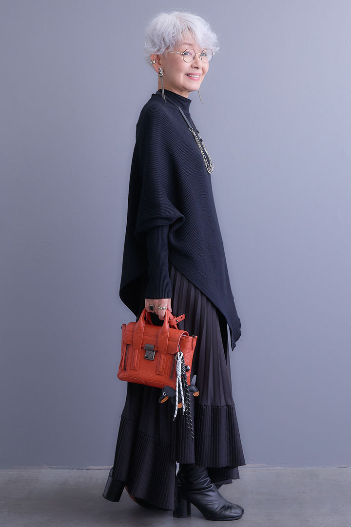 【新色追加】【SET】アシンメトリーオーバーニット+アシンメトリープリーツスカート(2set)