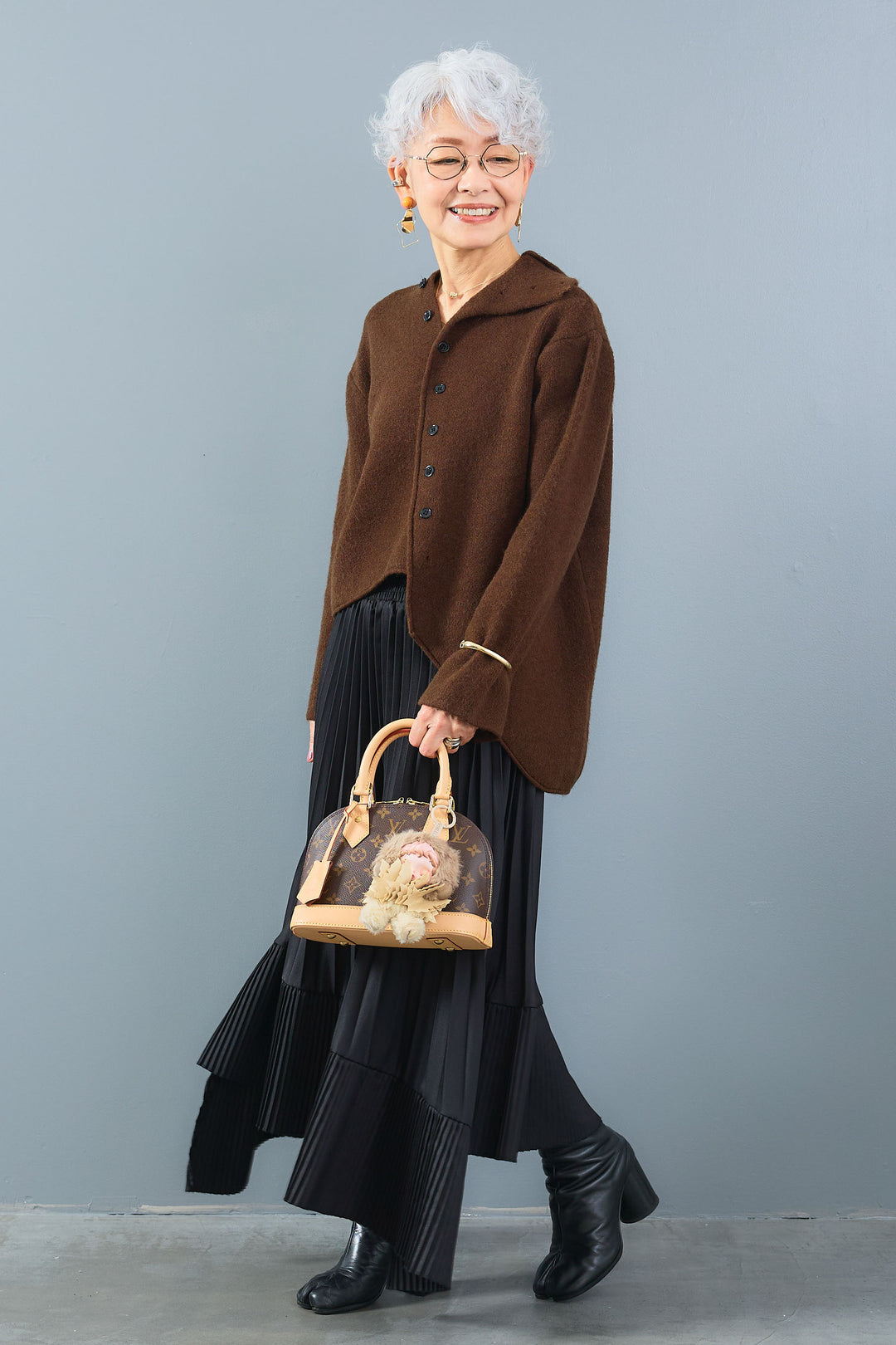 【SET】アシメハイネックボタンニット+アシンメトリープリーツスカート(2set)