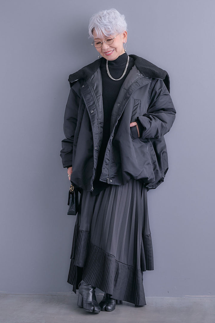 【SET】アシンメトリーオーバーニット+2WAYオーバーカラーN-3Bジャケット+アシンメトリープリーツスカート(3set)