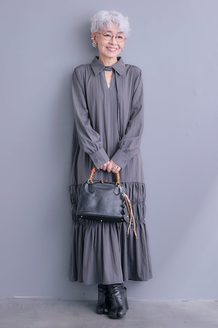 【予約】コードキーネックシャーリングデザインワンピース