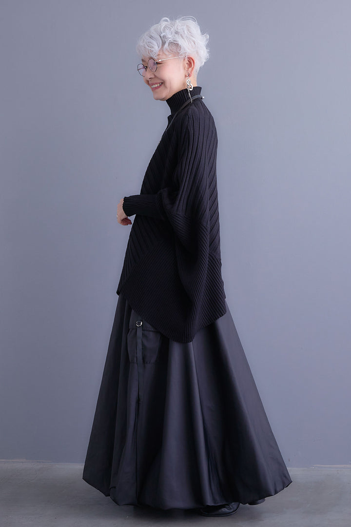 【SET】ワイドリブドルマンニット+バルーンミリタリースカート(2set)