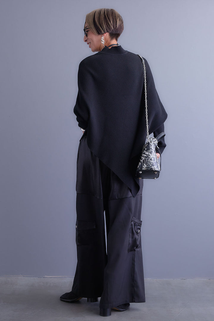 【SET】アシンメトリーオーバーニット+パテントデザインワイドパンツ(2set)