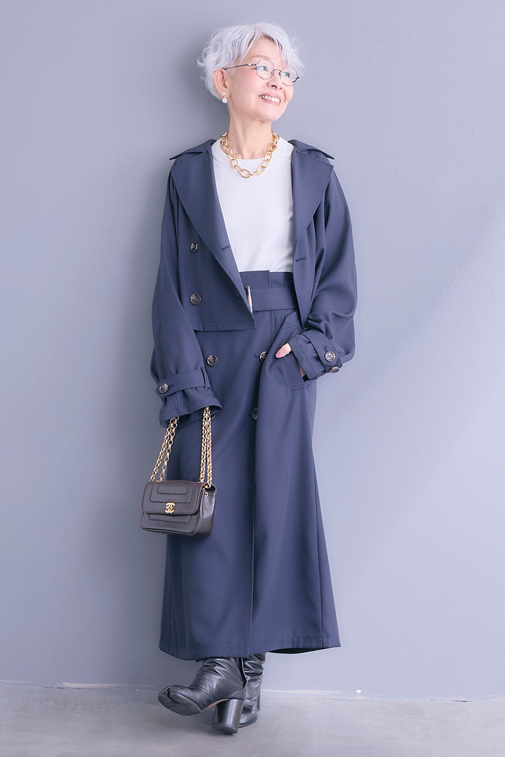 【SET】ラウンドシルエットショートトレンチ【セットアップ可能】+トレンチライクデザインスカート【セットアップ可能】(2set)