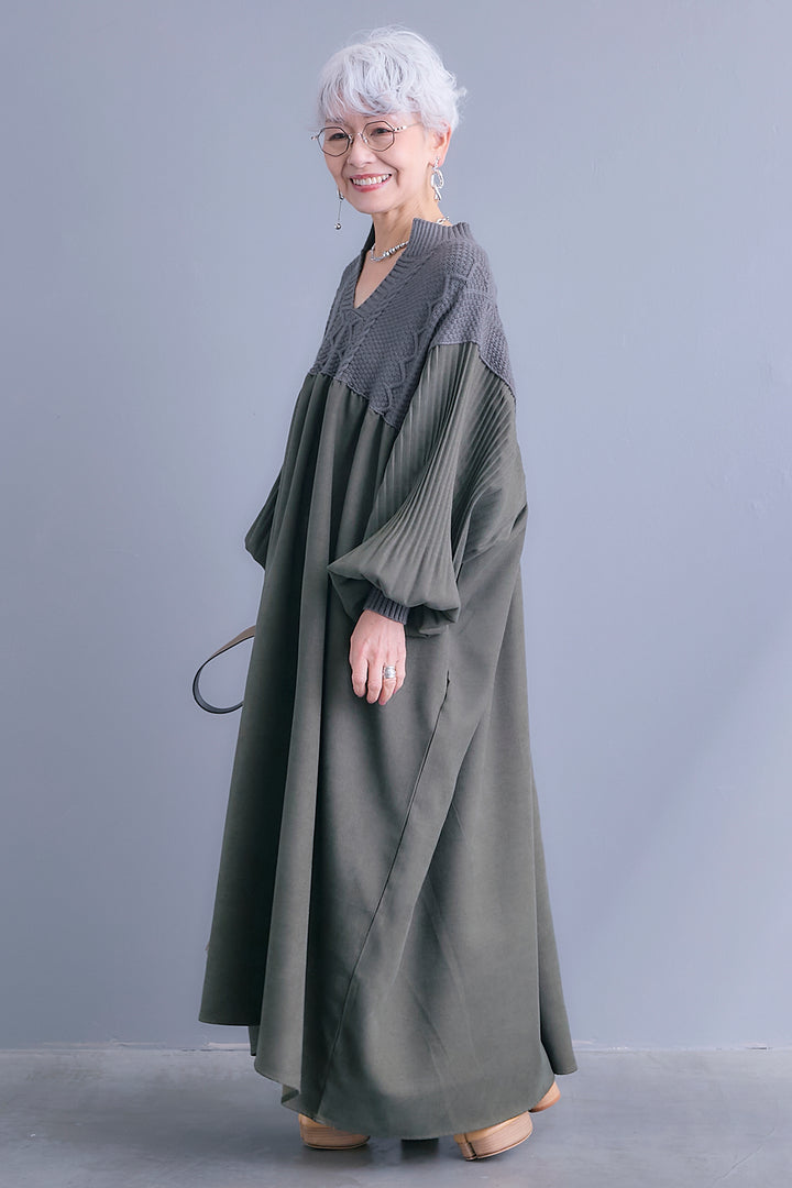 【予約】コーデュロイ×ニットコンビキーネックワンピース