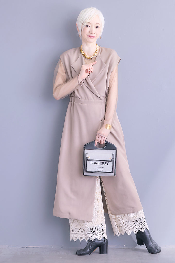 【予約】ジレワンピース×チュールトップスSET
