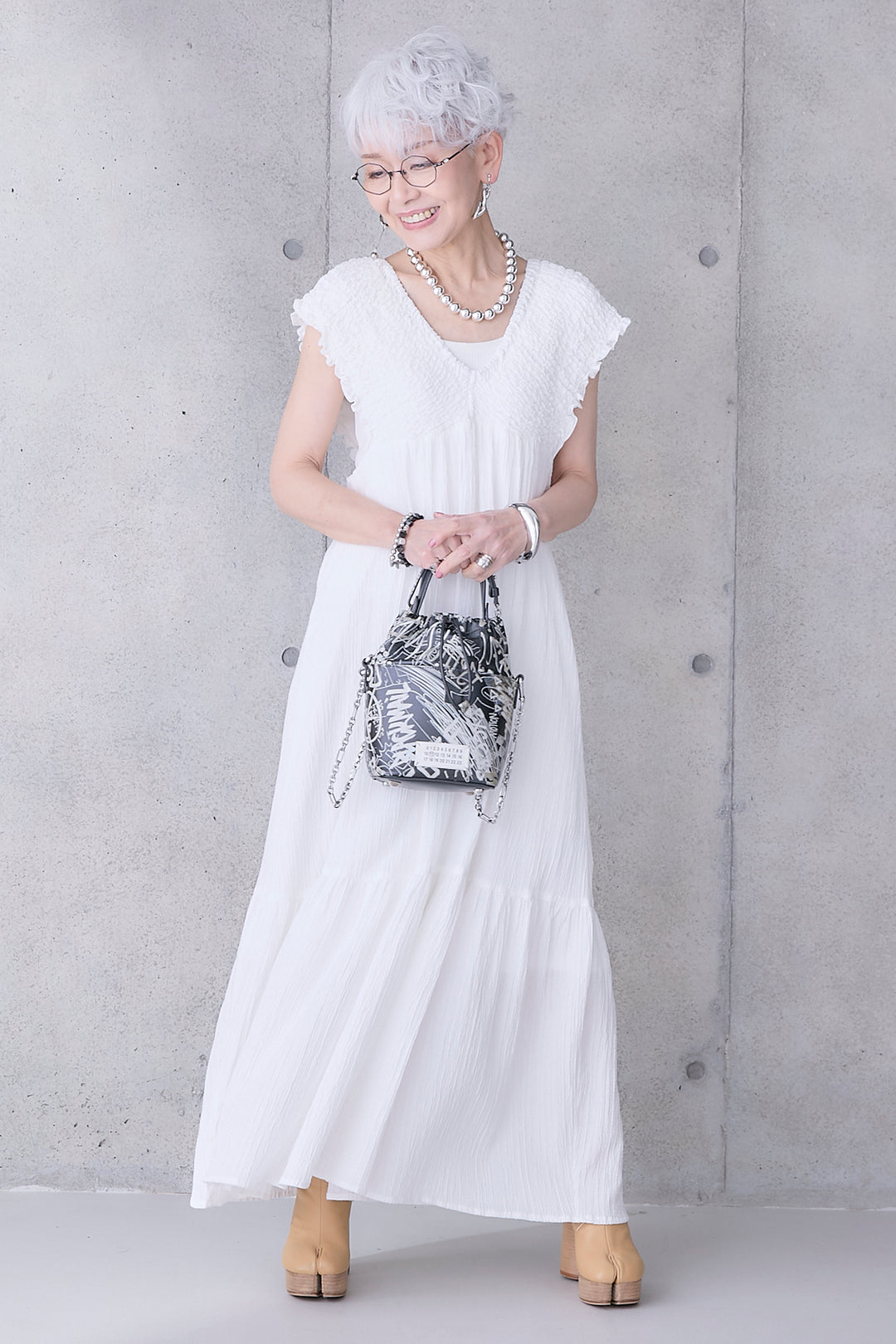 【予約】シャーリングストライプジャガードワンピース