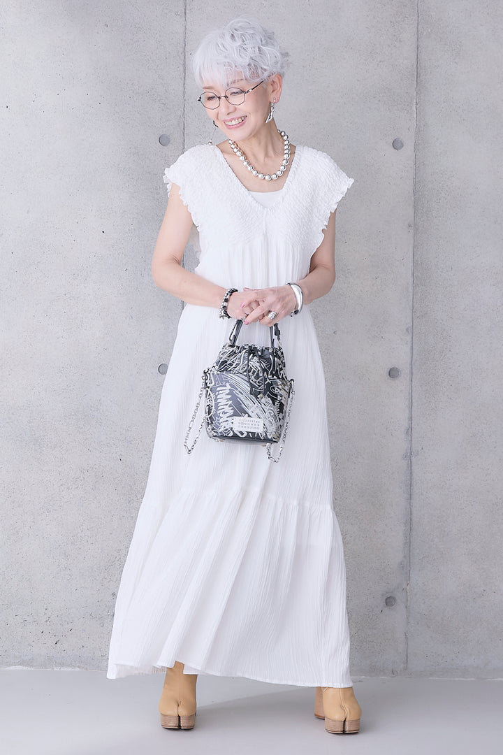 【予約】シャーリングストライプジャガードワンピース