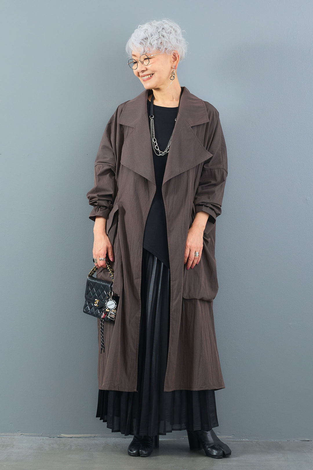 【SET】アシンメトリーロンT+ワッシャートレンチライクライトコート+レザーライクプリーツスカート(3set)