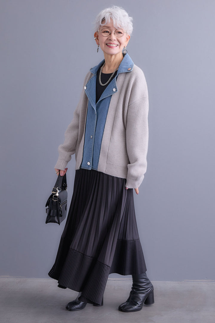 【予約】デニムライダースニットカーディガン