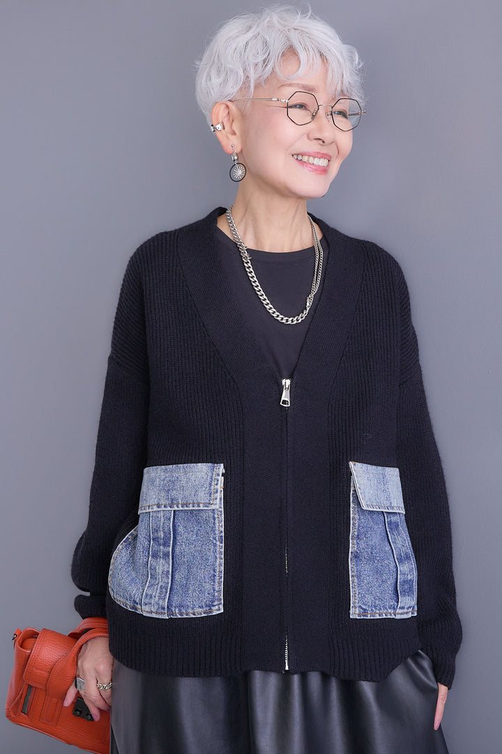 【予約】デニムポケットZIPニットカーディガン