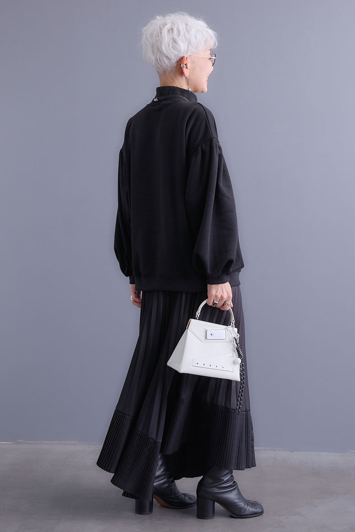 【SET】ボリュームスリーブモックネックプルオーバー+アシンメトリープリーツスカート(2set)