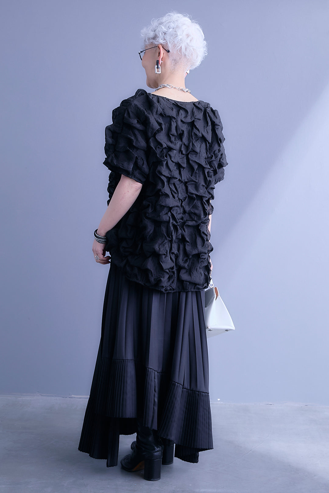 【SET】マトラッセボリュームフリルトップス+アシンメトリープリーツスカート(2set)