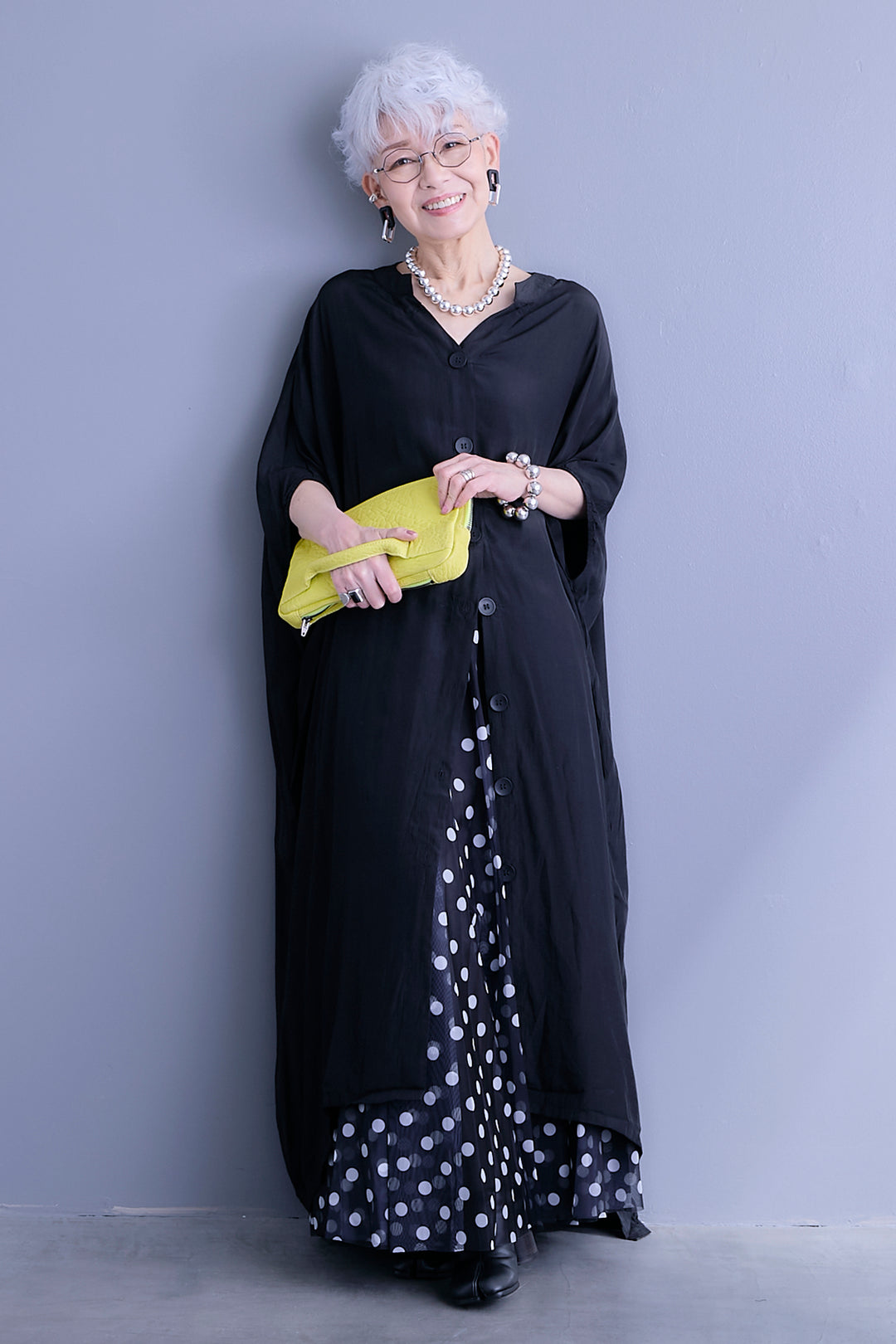 【SET】ドルマンルーズシャツワンピース+ドットチュールフレアスカート(2set)