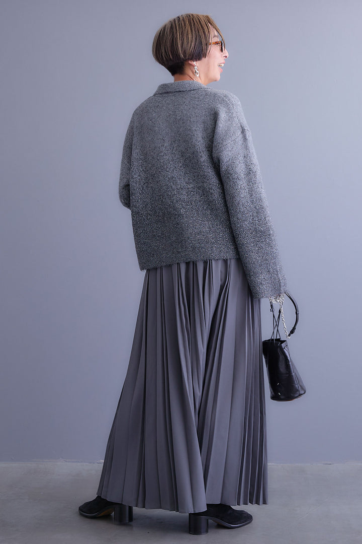 【SET】グラデーションラメキーネックニット+ダブルプリーツロングスカート(2set)