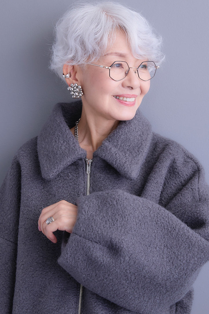 【SET】シープボアボリュームスリーブジャケット+ジャガードフラワースカート(2set)