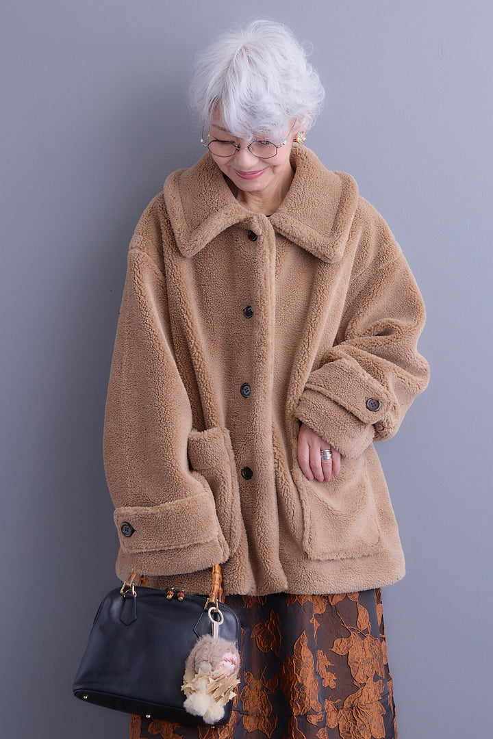 【SET】テディボアフラットカラーコート+ジャガードフラワースカート(2set)