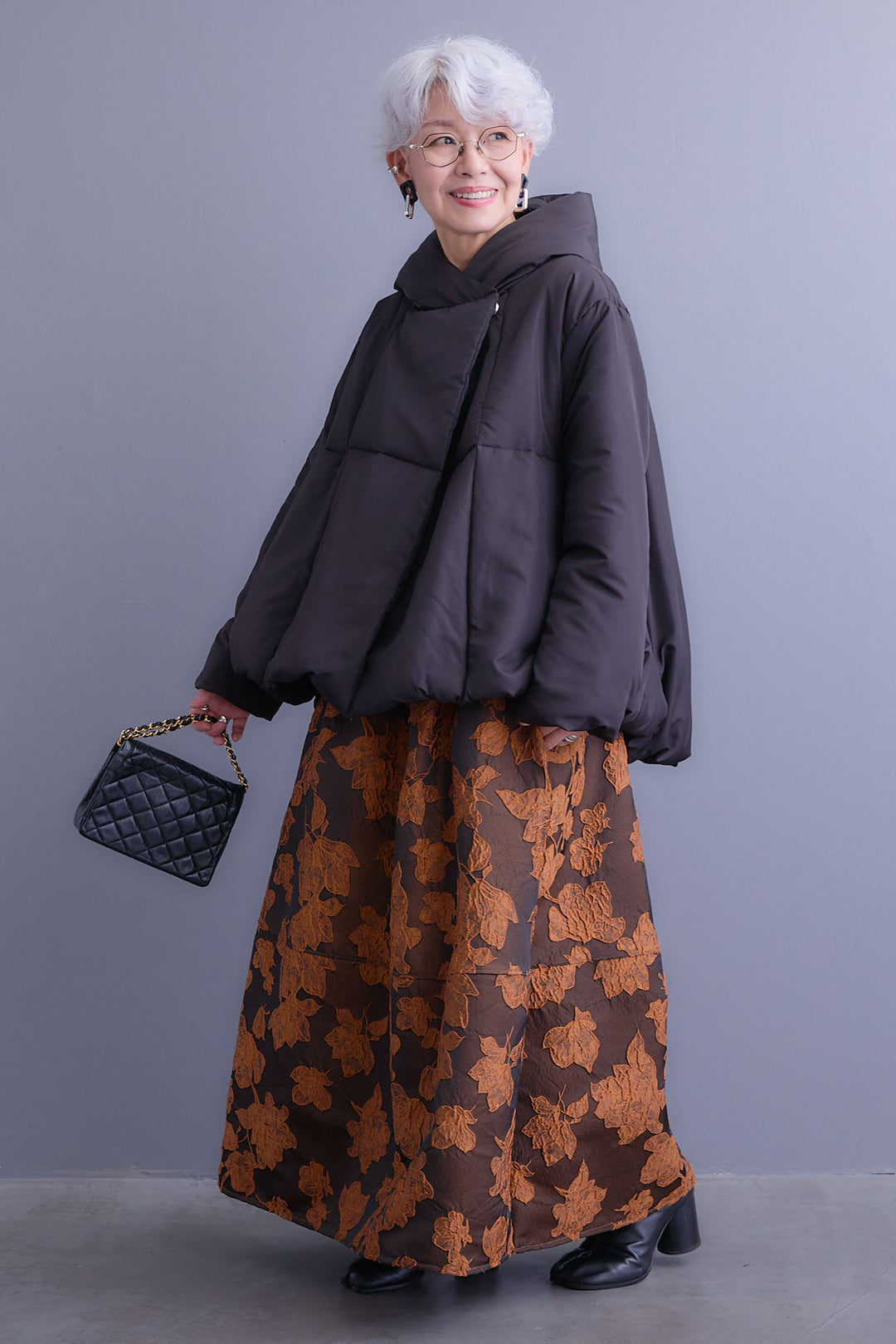 【SET】バルーンシルエットエアパフジャケット+ジャガードフラワースカート(2set)