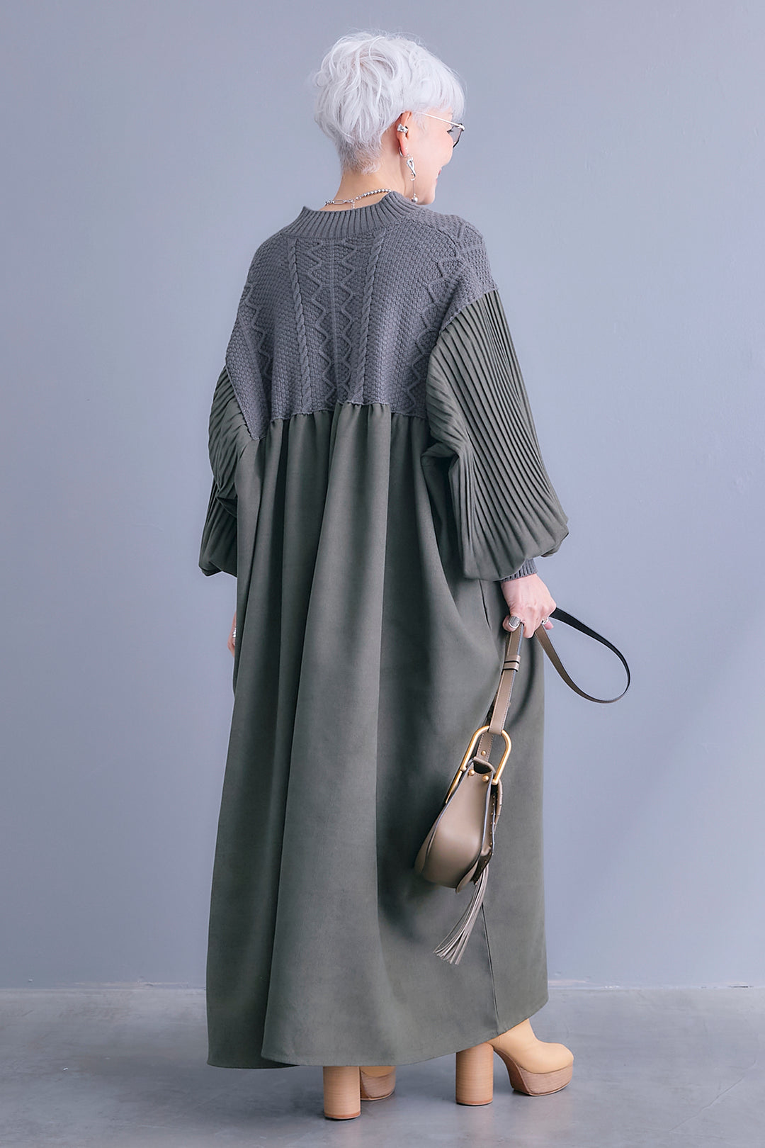 【予約】コーデュロイ×ニットコンビキーネックワンピース