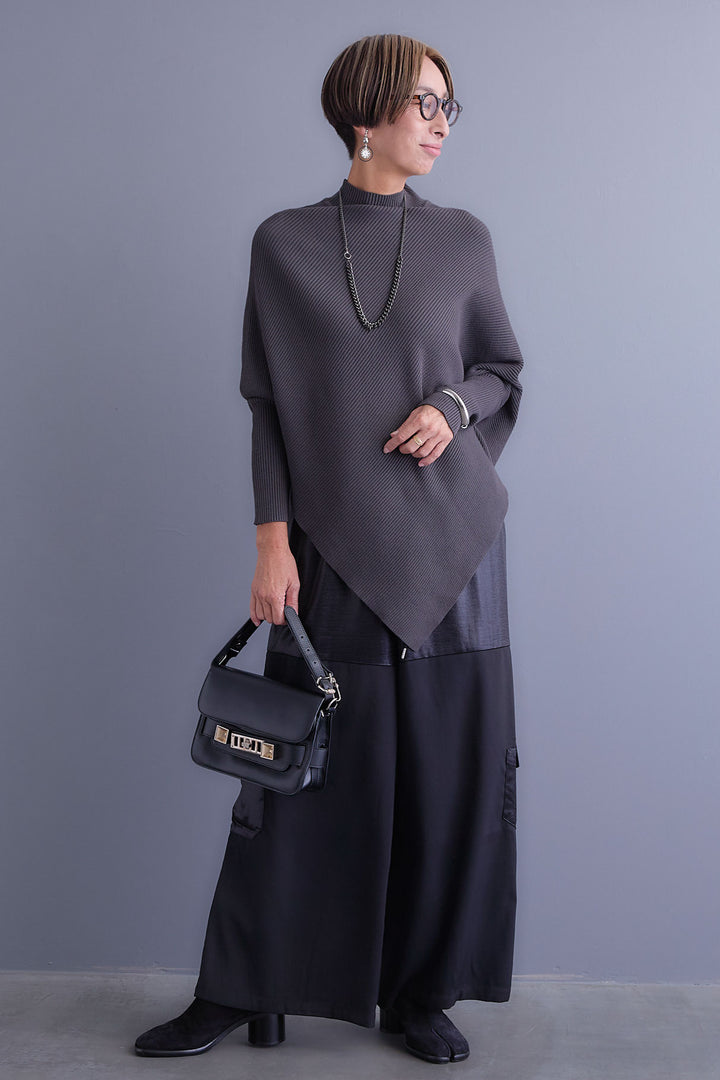 【SET】アシンメトリーオーバーニット+パテントデザインワイドパンツ(2set)