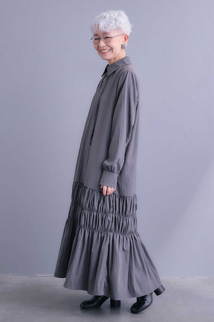 【予約】コードキーネックシャーリングデザインワンピース