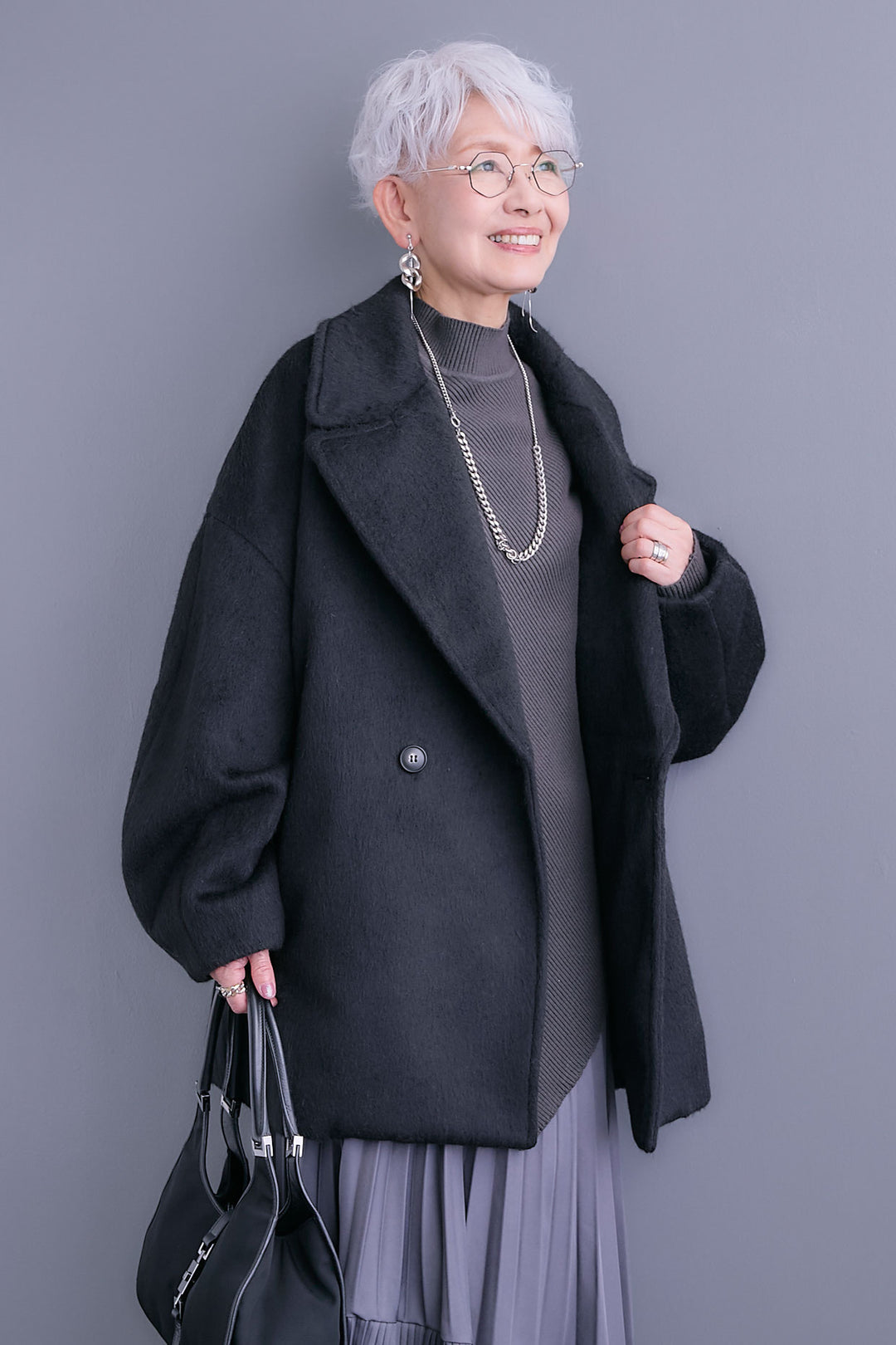 【予約】ワイドラペルコクーンスリーブシャギーコート