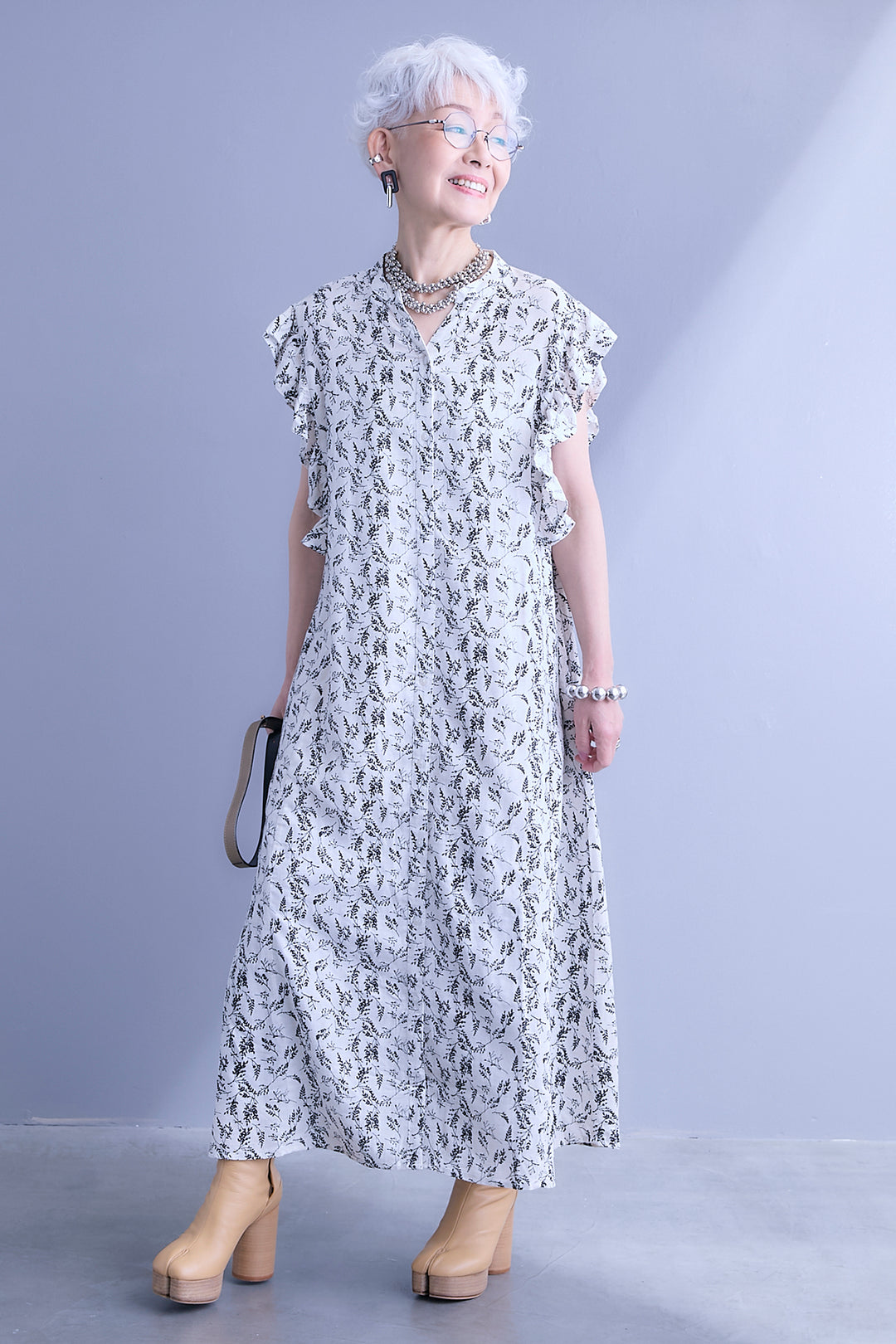 【予約】綿麻レーヨンフリルスリーブスキッパーシャツワンピース